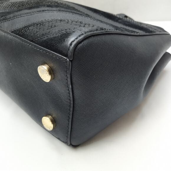 Michael Kors Black Leather Chevron Double Handles Satchel Shoulder Bag - Picture 15 of 16